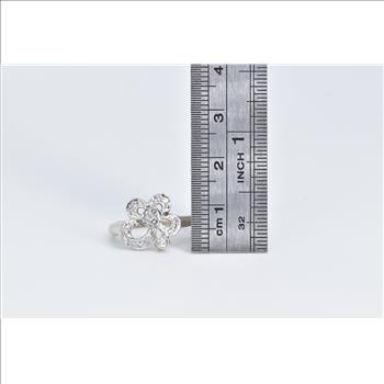 14K Vintage Diamond Bow Ribbon Flower White Gold Ring, Size 4.75