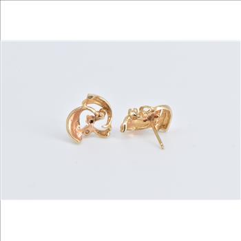 14K Vintage Diamond Cluster Curved Fashion Stud Yellow Gold Earrings