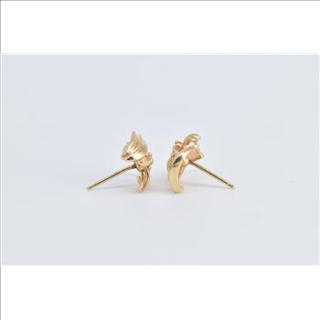 14K Vintage Diamond Cluster Curved Fashion Stud Yellow Gold Earrings