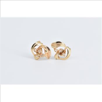 14K Vintage Diamond Cluster Curved Fashion Stud Yellow Gold Earrings