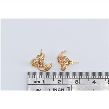 14K Vintage Diamond Cluster Curved Fashion Stud Yellow Gold Earrings