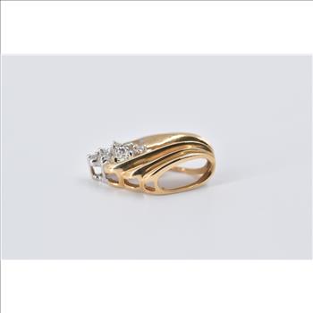 14K Vintage Diamond Cluster Grooved Slide Yellow Gold Pendant