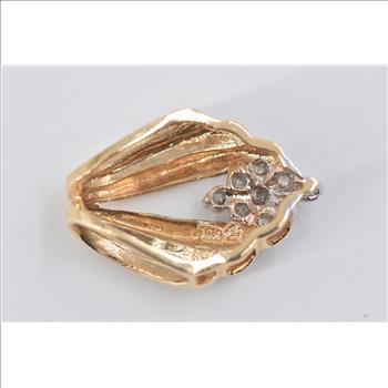 14K Vintage Diamond Cluster Grooved Slide Yellow Gold Pendant