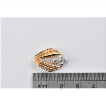 14K Vintage Diamond Cluster Grooved Slide Yellow Gold Pendant