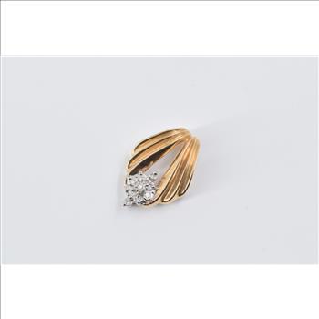 14K Vintage Diamond Cluster Grooved Slide Yellow Gold Pendant