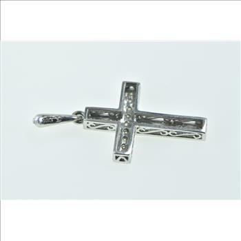 14K Vintage Diamond Cross Christian Faith White Gold Pendant