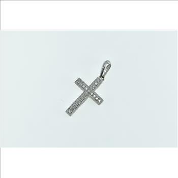 14K Vintage Diamond Cross Christian Faith White Gold Pendant