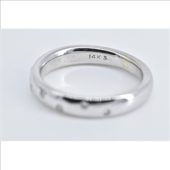 14K Vintage Diamond Flush Inset Rounded Band White Gold Ring, Size 7.75