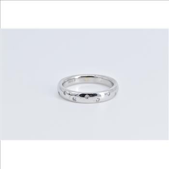 14K Vintage Diamond Flush Inset Rounded Band White Gold Ring, Size 7.75