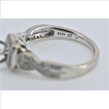 14K Vintage Diamond Halo Engagement Setting White Gold Ring, Size 6.75