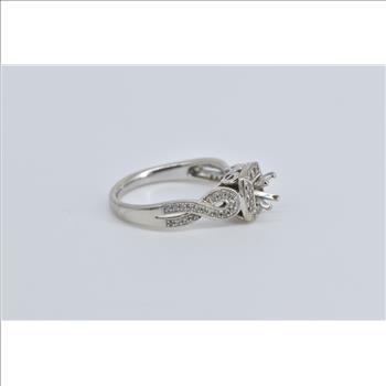 14K Vintage Diamond Halo Engagement Setting White Gold Ring, Size 6.75