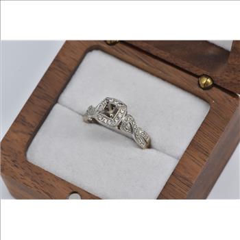 14K Vintage Diamond Halo Engagement Setting White Gold Ring, Size 6.75