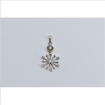 14K Vintage Diamond Star Burst Snow Flake White Gold Pendant