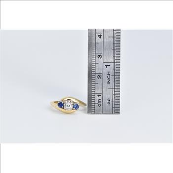 14K Vintage Diamond Tanzanite Freeform Bypass Yellow Gold Ring, Size 4