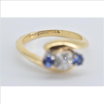 14K Vintage Diamond Tanzanite Freeform Bypass Yellow Gold Ring, Size 4