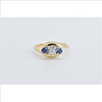 14K Vintage Diamond Tanzanite Freeform Bypass Yellow Gold Ring, Size 4