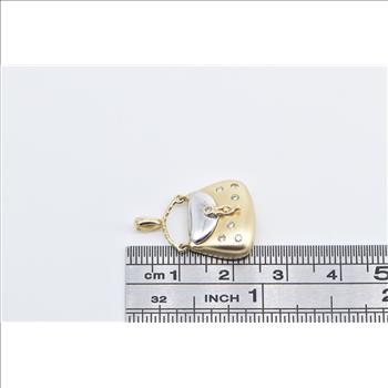 14K Vintage Diamond Two Tone Purse Hand Bag Yellow Gold Pendant