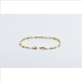 14K Vintage Emerald Diamond Accent Bar Link Yellow Gold Bracelet 6.75