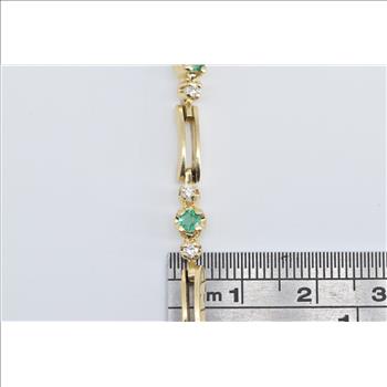 14K Vintage Emerald Diamond Accent Bar Link Yellow Gold Bracelet 6.75