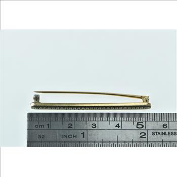 14K Vintage Enamel Seed Pearl Ornate Bar Yellow Gold Pin/Brooch