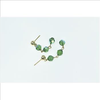 14K Vintage Green Glass Beaded Chain Dangle Yellow Gold Earrings