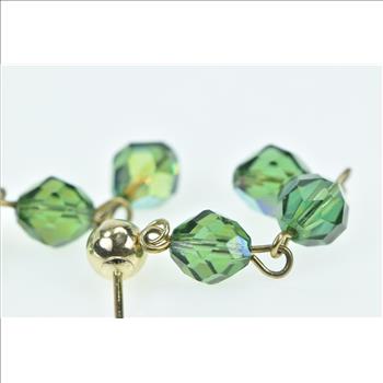 14K Vintage Green Glass Beaded Chain Dangle Yellow Gold Earrings