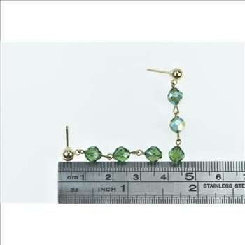 14K Vintage Green Glass Beaded Chain Dangle Yellow Gold Earrings