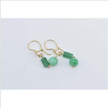 14K Vintage Jade Ball Pillar Dangle Fashion Yellow Gold Earrings