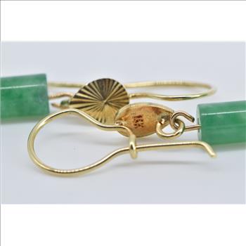 14K Vintage Jade Ball Pillar Dangle Fashion Yellow Gold Earrings