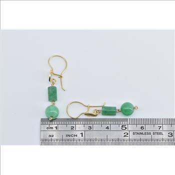 14K Vintage Jade Ball Pillar Dangle Fashion Yellow Gold Earrings