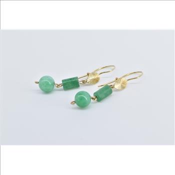 14K Vintage Jade Ball Pillar Dangle Fashion Yellow Gold Earrings