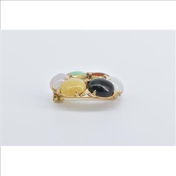 14K Vintage Jadeite Cabochon Round Fashion Yellow Gold Pin/Brooch