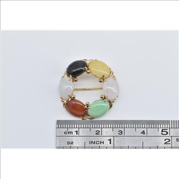 14K Vintage Jadeite Cabochon Round Fashion Yellow Gold Pin/Brooch