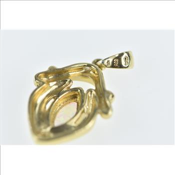 14K Vintage Marquise Diamond Syn. Opal Yellow Gold Pendant
