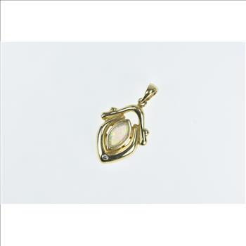 14K Vintage Marquise Diamond Syn. Opal Yellow Gold Pendant