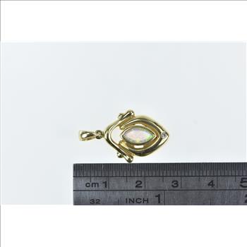 14K Vintage Marquise Diamond Syn. Opal Yellow Gold Pendant
