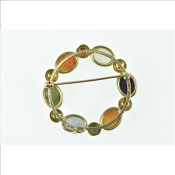 14K Vintage Multi Stone Cabochon Circle Yellow Gold Pin/Brooch