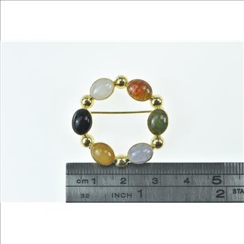 14K Vintage Multi Stone Cabochon Circle Yellow Gold Pin/Brooch
