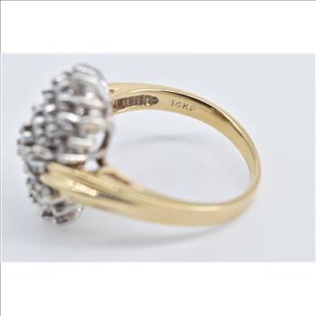 14K Vintage Natural Diamond Statement Bypass Yellow Gold Ring, Size 6