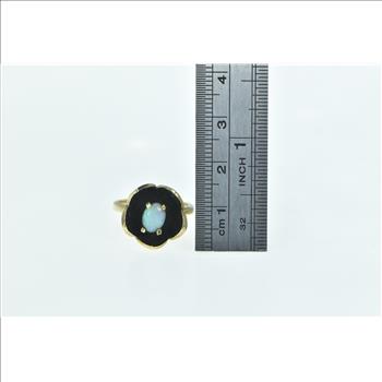 14K Vintage Natural Opal Ornate Tulip Flower Yellow Gold Ring, Size 5.75