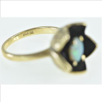 14K Vintage Natural Opal Ornate Tulip Flower Yellow Gold Ring, Size 5.75