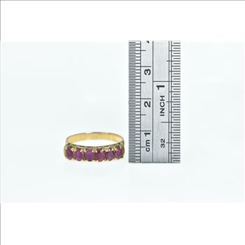 14K Vintage Natural Ruby Six Stone Fashion Band Yellow Gold Ring, Size 7.75