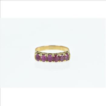 14K Vintage Natural Ruby Six Stone Fashion Band Yellow Gold Ring, Size 7.75