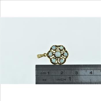 14K Vintage Opal Round Floral Cluster Statement Yellow Gold Pendant