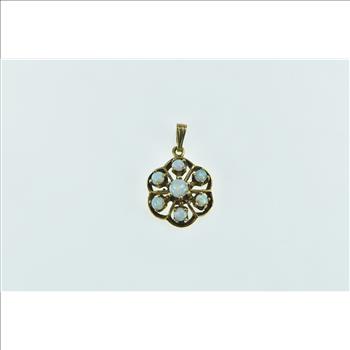 14K Vintage Opal Round Floral Cluster Statement Yellow Gold Pendant