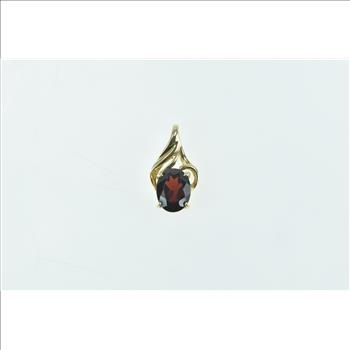 14K Vintage Oval Garnet Wavy Classic Yellow Gold Pendant