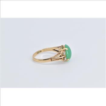 14K Vintage Oval Green Chalcedony Diamond Yellow Gold Ring, Size 6.75