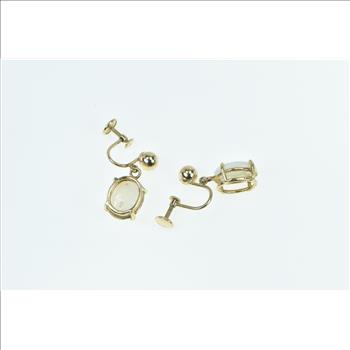 14K Vintage Oval Natural Opal Screw Back Statement Yellow Gold Earrings