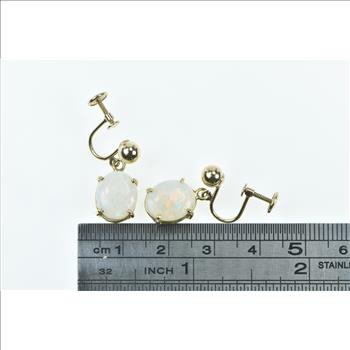 14K Vintage Oval Natural Opal Screw Back Statement Yellow Gold Earrings