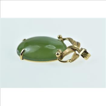 14K Vintage Oval Nephrite Cabochon Ribbon Yellow Gold Pendant